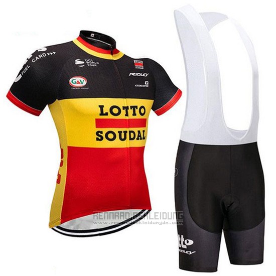 2018 Fahrradbekleidung Lotto Soudal Shwarz Gelb Rot Trikot Kurzarm und Tragerhose - zum Schließen ins Bild klicken